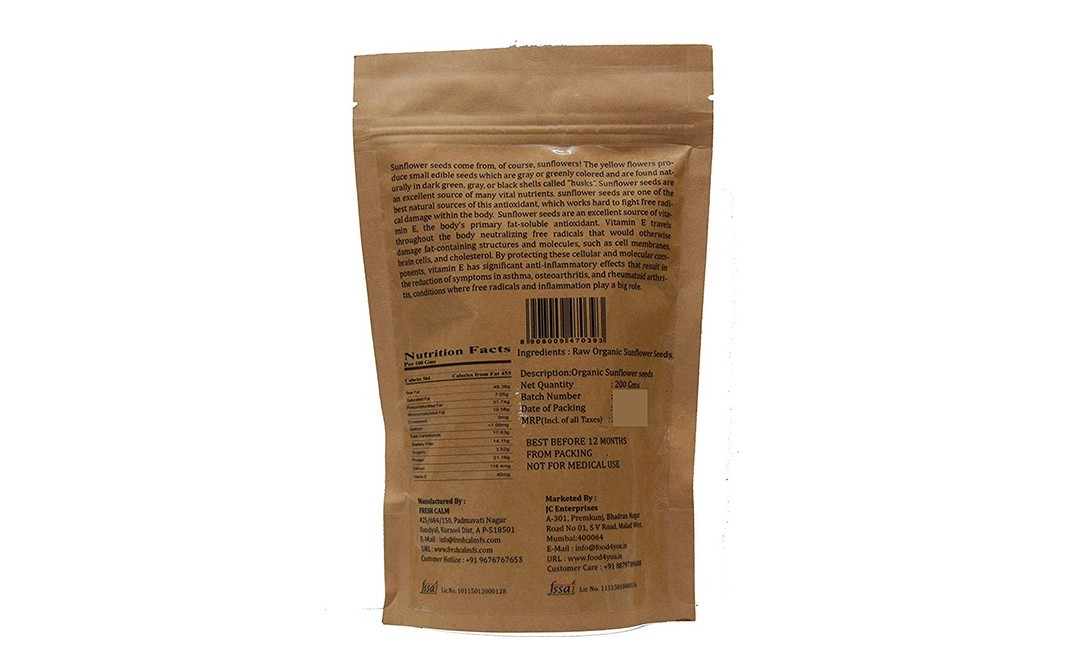 Food 4 You Organic Sunflower Seeds (Raw Natural)    Pack  200 grams